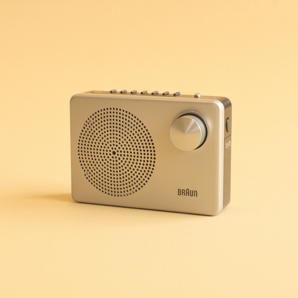 Een Braun-radio, als beeld voor uitzenden naar een publiek